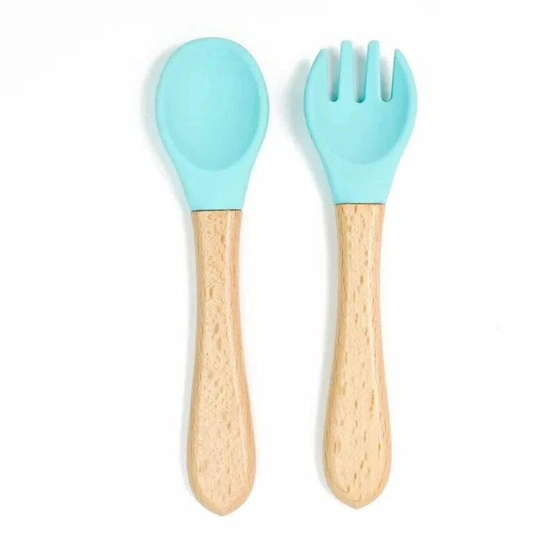 Set De Cubiertos De Silicona Celeste