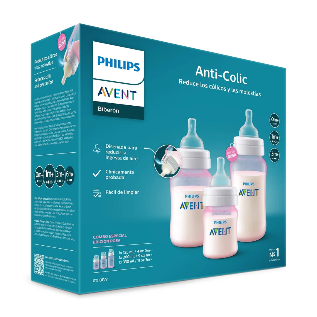 Pack 3 Mamaderas Anticolic Avent Edicion Rosa