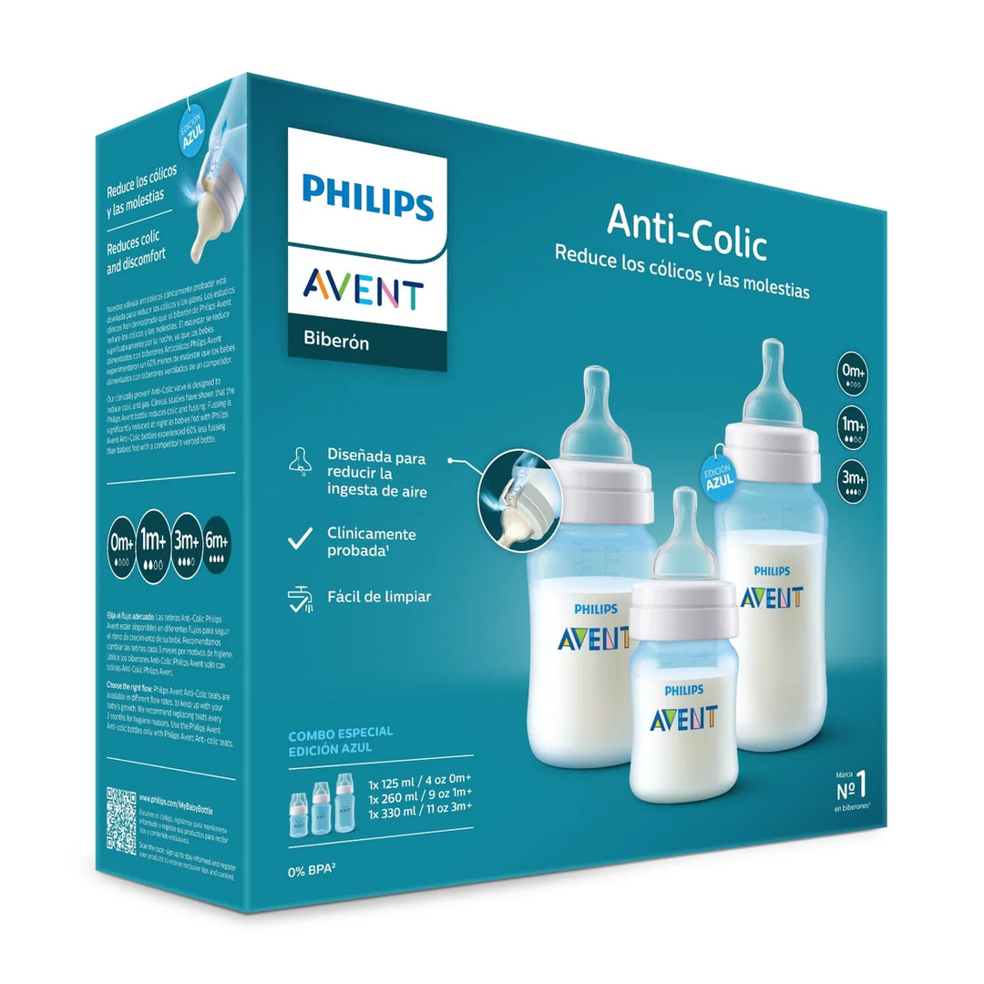 Pack 3 Mamaderas Anticolic Avent Edicion azul