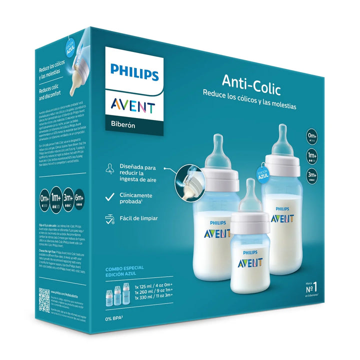 Pack 3 Mamaderas Anticolic Avent Edicion azul