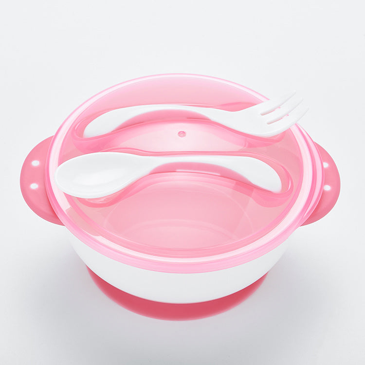Bowl De Succión Con Cubiertos Rosado