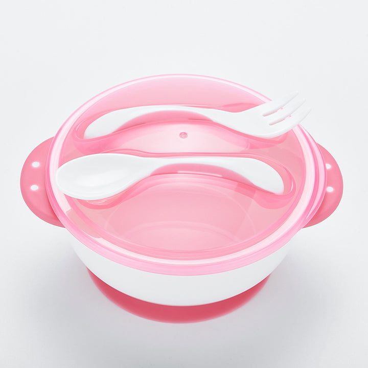 Bowl De Succión Con Cubiertos Rosado