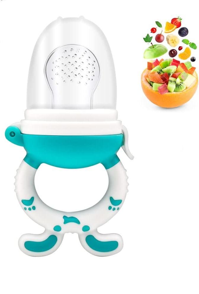 Set Chupete Para Frutas De Silicona Con Porta chupete y Repuesto Celeste