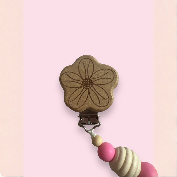 Porta Chupete Perlas Rosa Flor