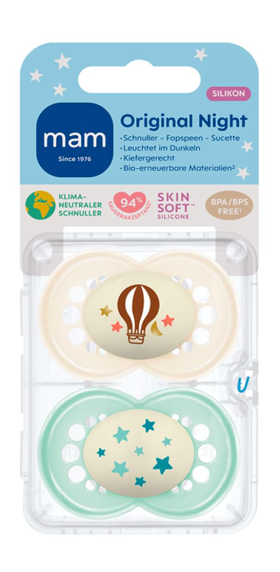 Chupetes Original Night Globo Crema y Celeste 6-16