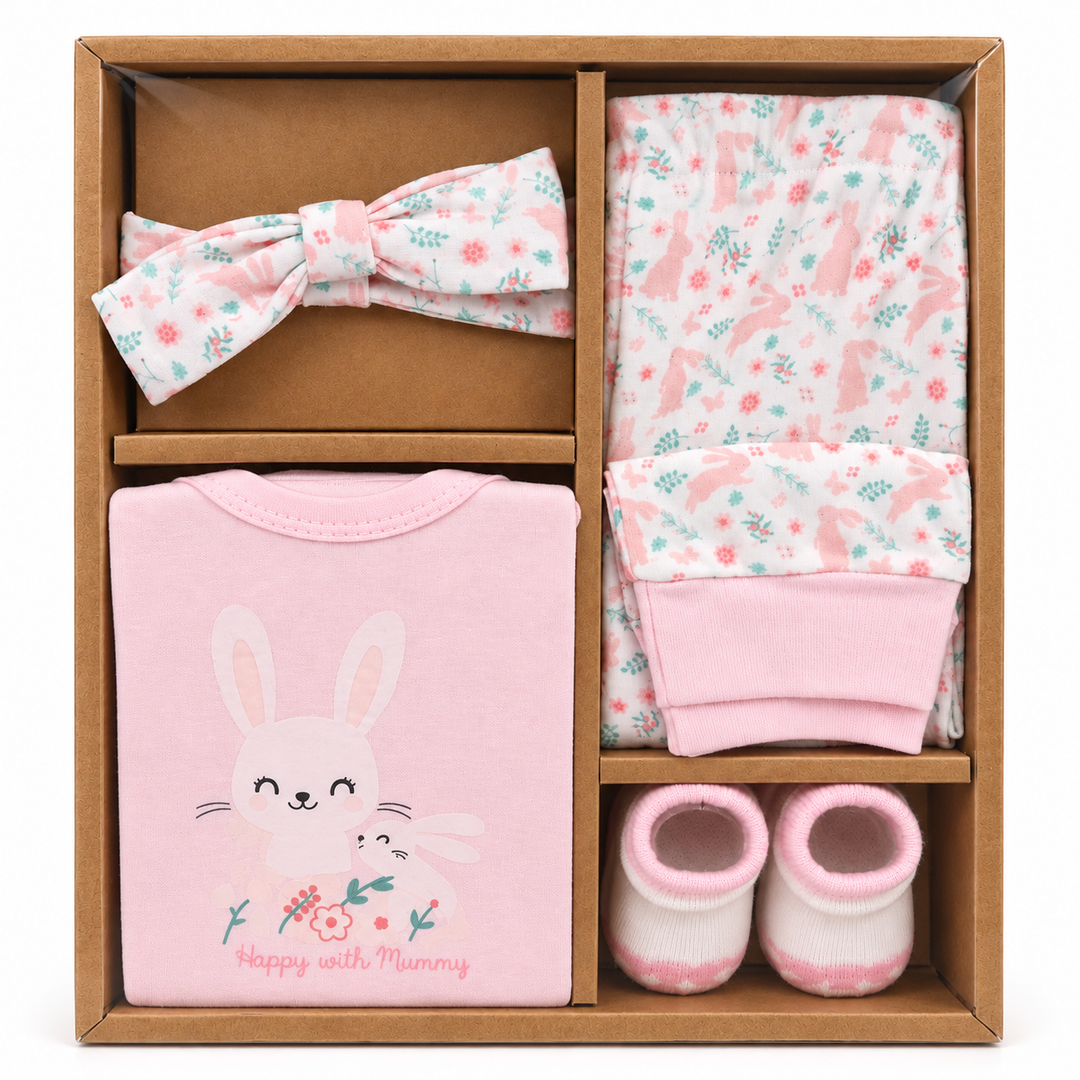 Set 4 Pcs De Regalo Textil Conejitos Rosado
