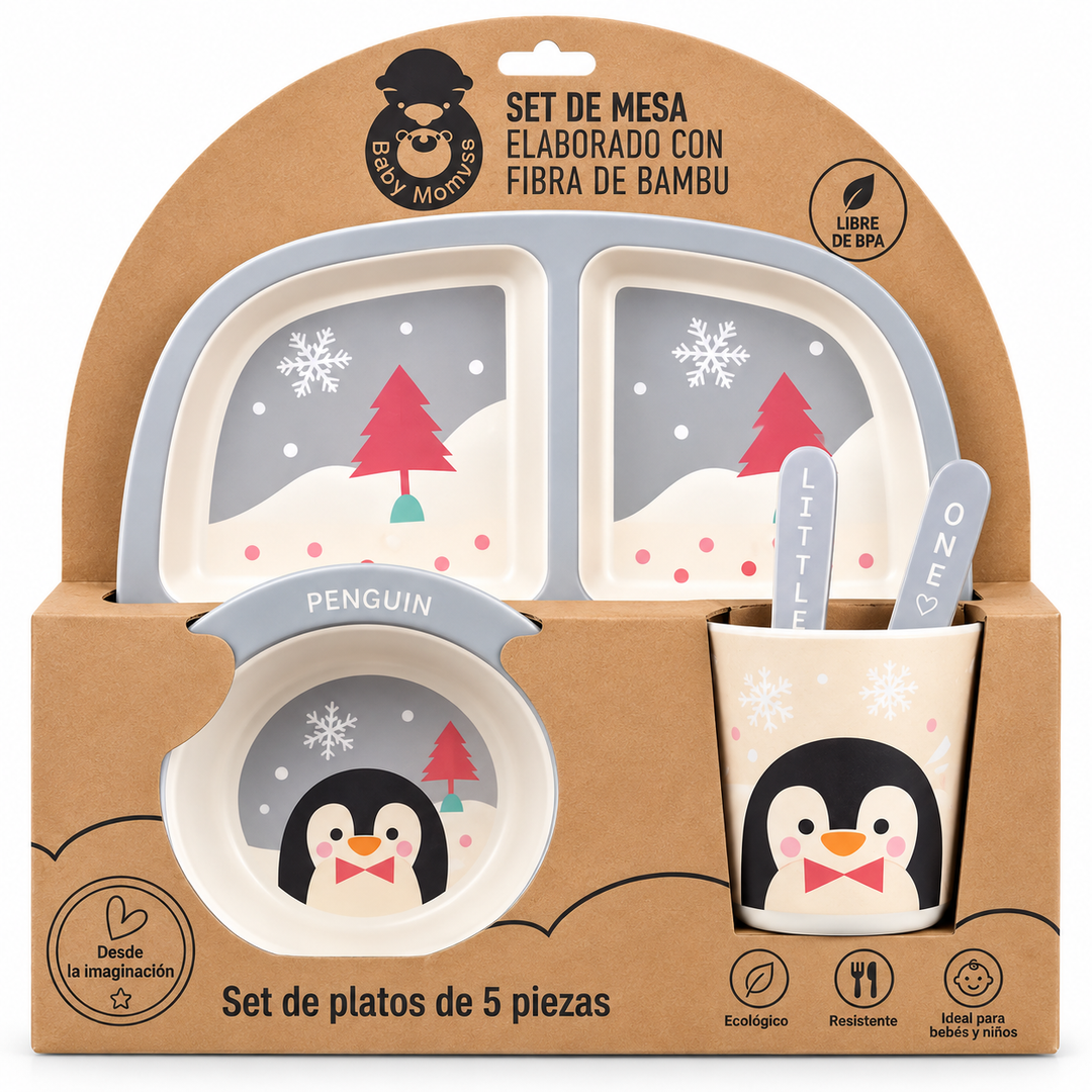 Set De Alimentación De 5 Pcs Pinguino Cuadrado