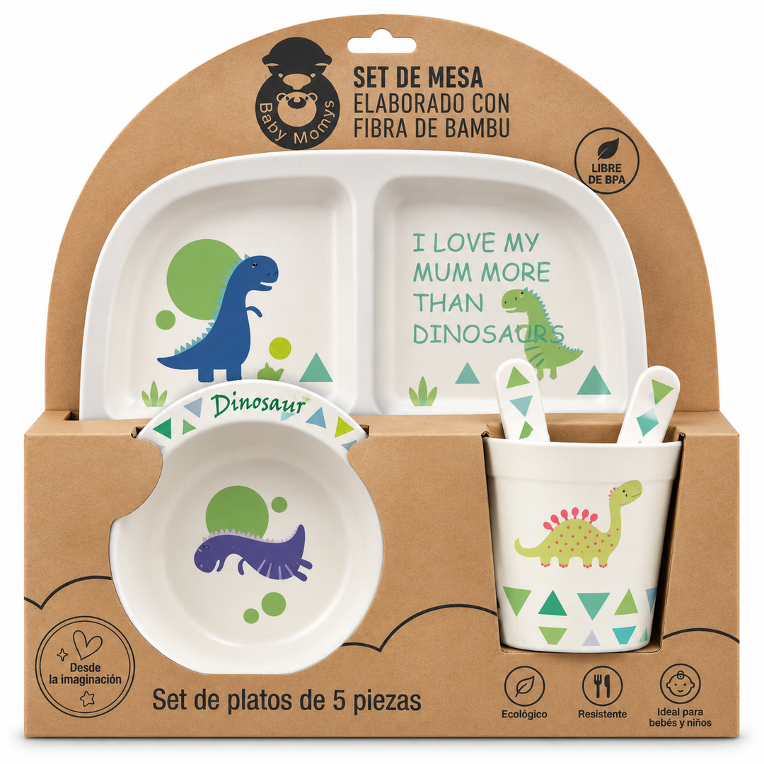 Set De Alimentación De 5 Pcs Dino Cuadrado