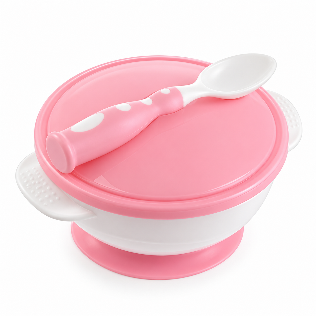 Bowl De Succión Con Cuchara Rosado