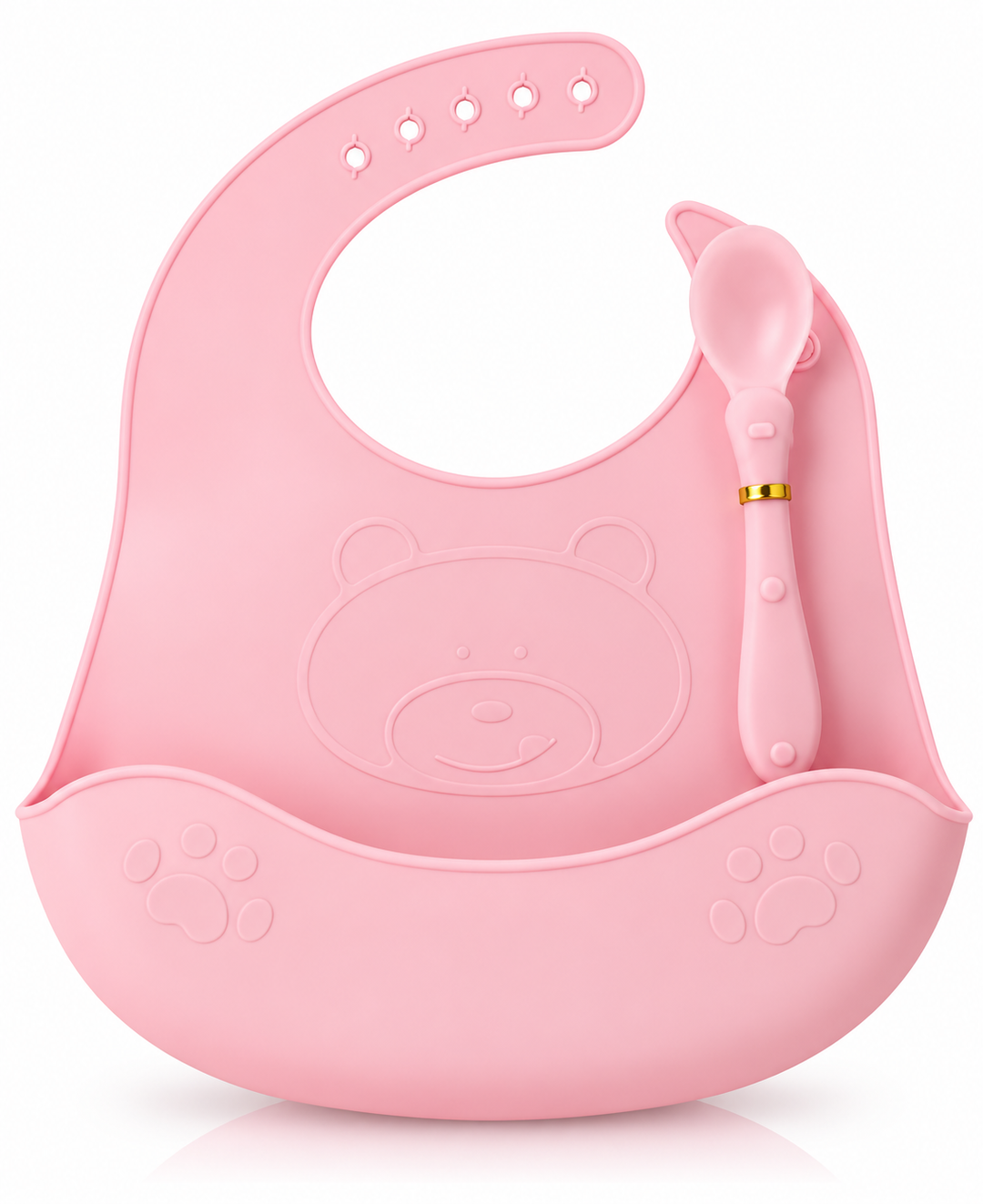 Set Babero Con Cuchara Silicona Rosado