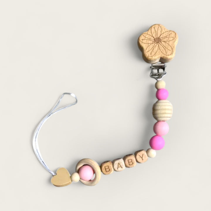 Porta Chupete Perlas Rosa Flor