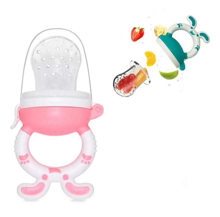 Set Chupete Para Frutas De Silicona Con Porta chupete y Repuesto Rosa