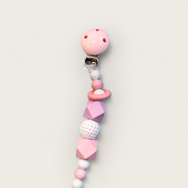 Porta Chupete Perlas Madera Rosado