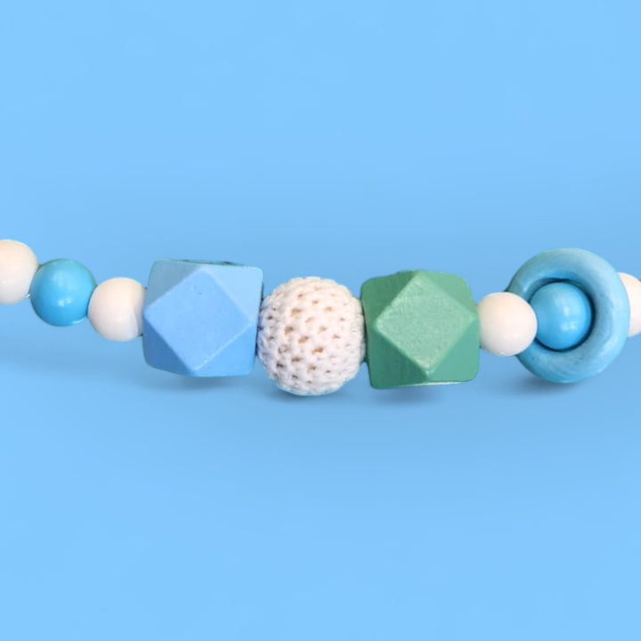 Porta Chupete Perlas Madera Celeste