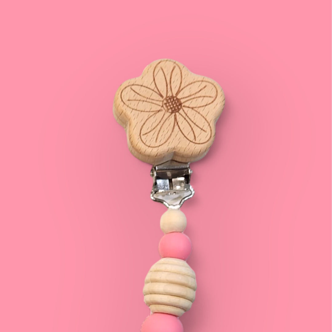 Porta Chupete Perlas Rosa Flor