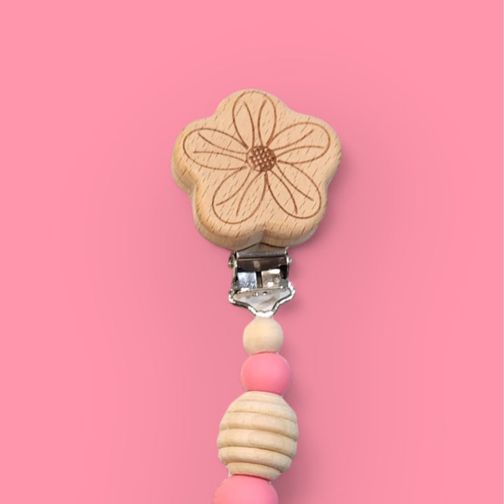 Porta Chupete Perlas Rosa Flor