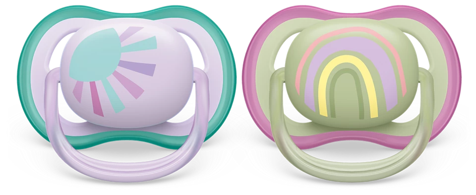 Chupetes Ultra Air Sol y Arco Iris Lila y Verde 0-6m